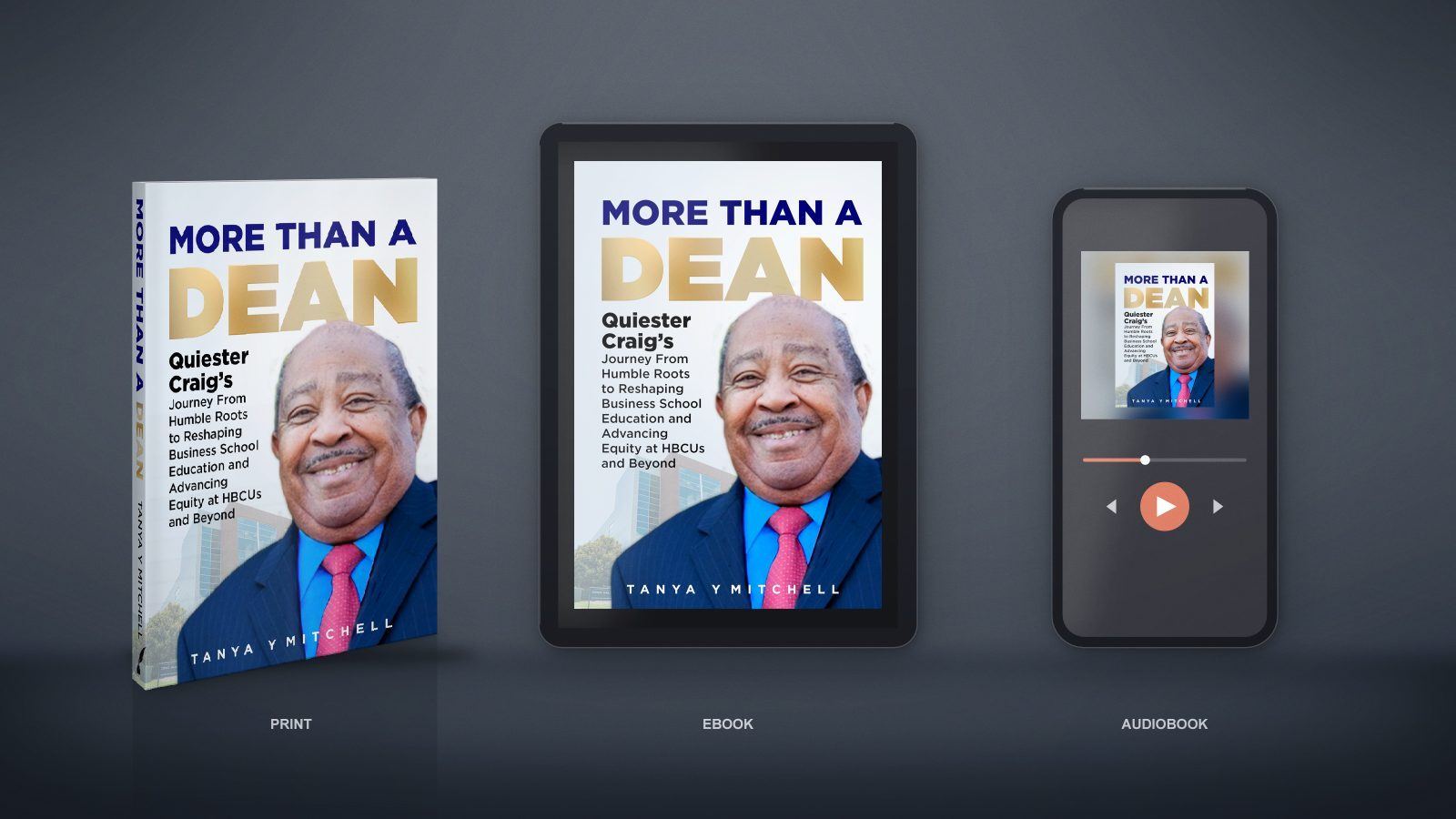 Format bundle mockup showing the same cover as a paperback, an ebook on a tablet and an audiobook on a phone