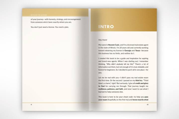 Flat open spread with chapter opener on a light backdrop