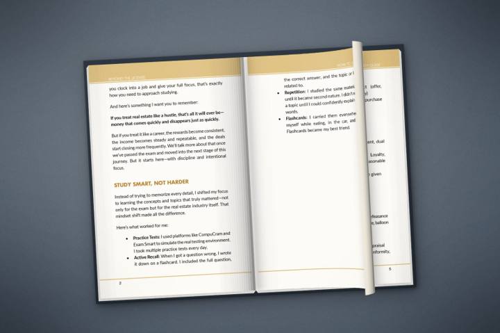 Open hardcover with a page mid-turn